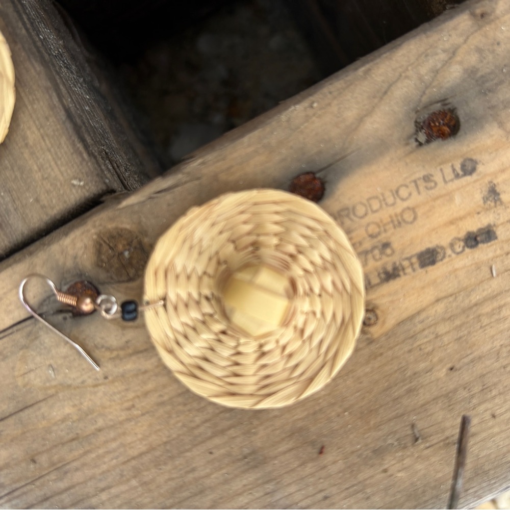 Mini Straw Hat Earrings – Handmade Boho - Picture 3 of 6